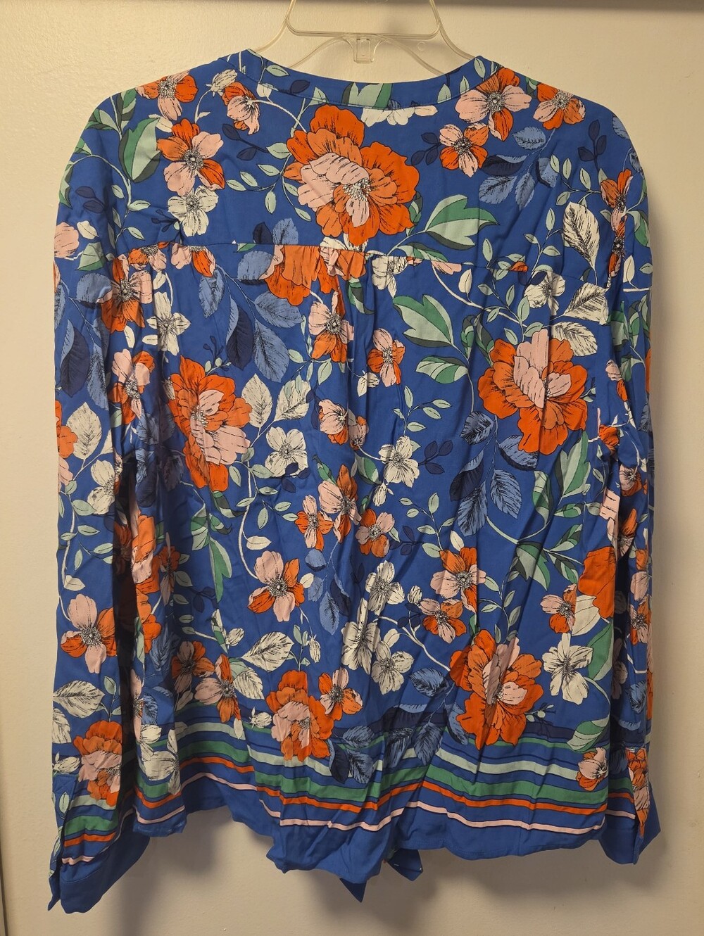 ANTHROPOLOGIE MAEVE Elan Scarf Print Blue Floral Tie-Front Blouse Size 14 - Picture 6 of 13